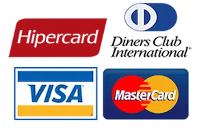Cartões aceitos pela empresa: Hipercard, Diners Club, Visa, e Mastercard.